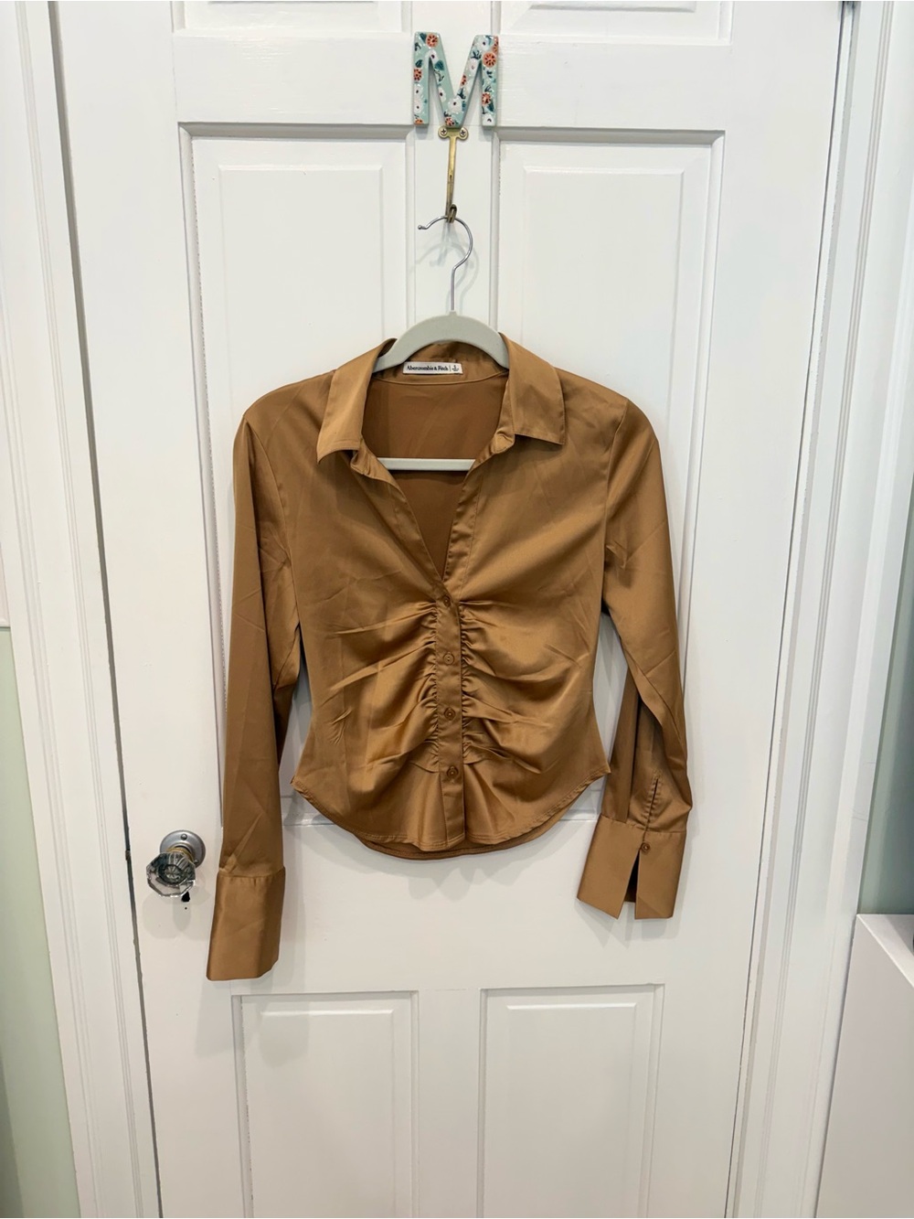 Abercrombie & Fitch Camel Ruched Button-Down Shirt